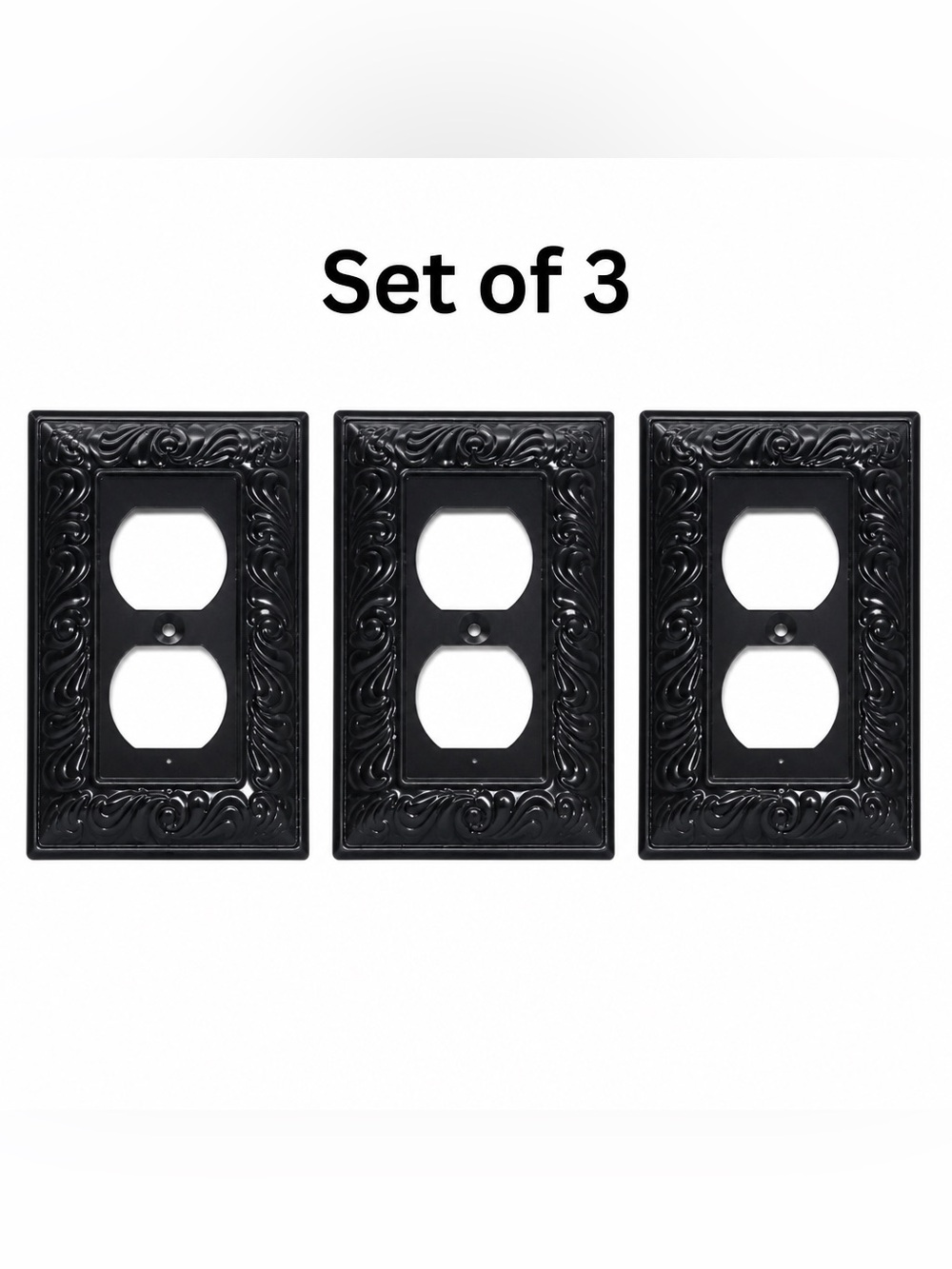 Set 3-Decorative Black Swirl Outlet Cover Plate - Black